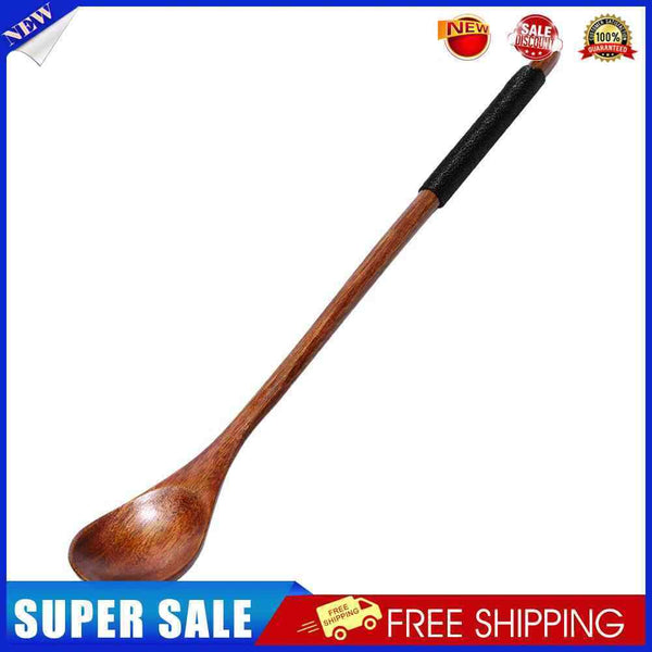 10PCSLong Handle Spoon Wood Soup Coffee Kitchen Tableware (Old Paint Black)