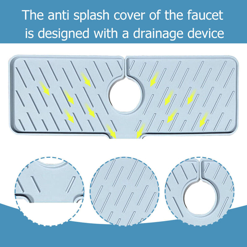 Bathroom Faucet Water Catcher Mat Sink Draining Pad Behind Faucet (Grey)