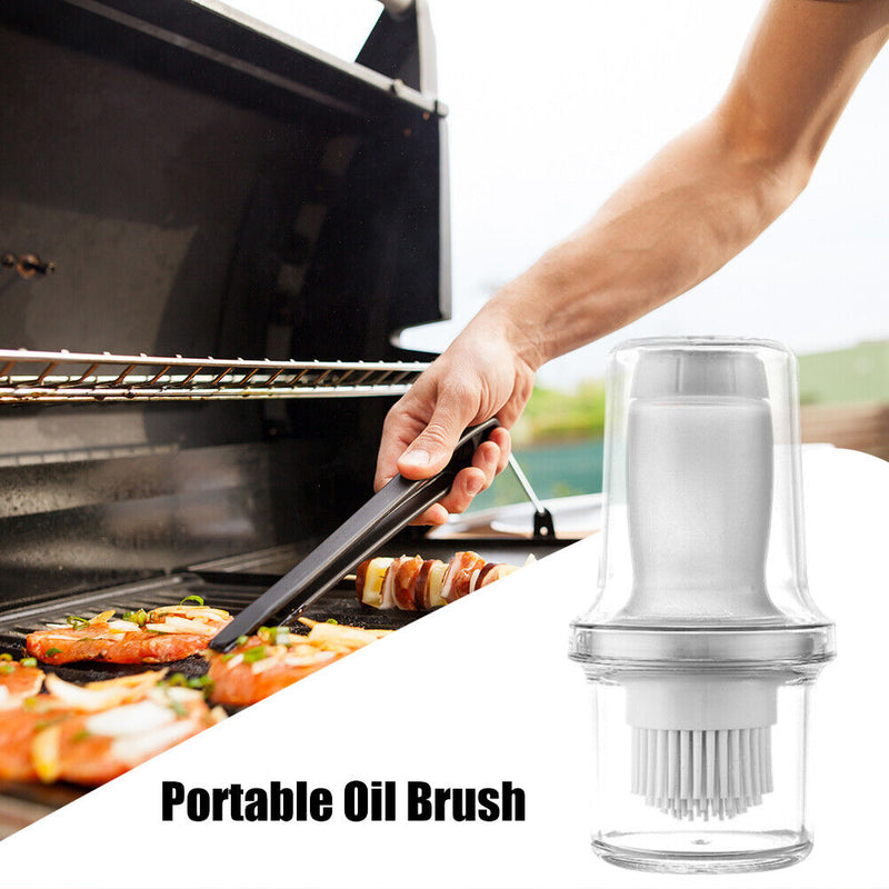 Portable Press Silicone Oil Bottle Brush Storage Cover Kitchen Tool (Grey)