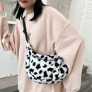 Cow Printed Plush Chest Bag Fashion Women Messenger Shoulder Pack Phone Purse