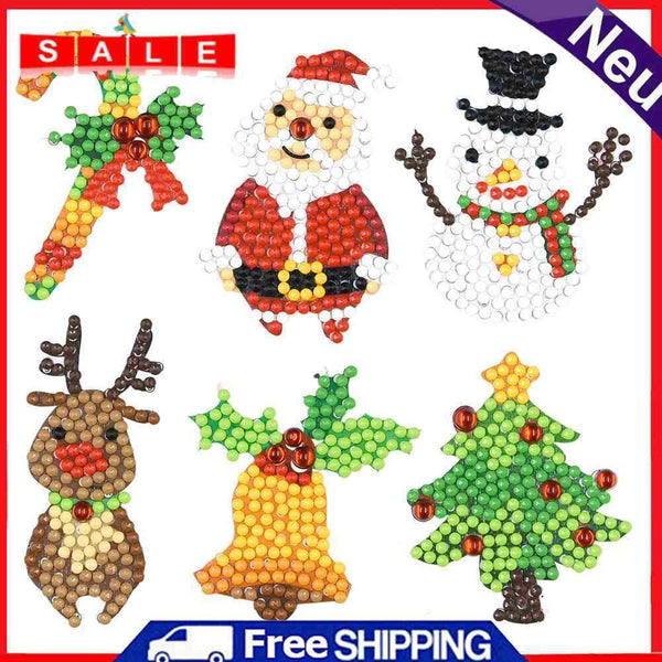 6pcs Christmas Cute Stickers Santa Claus Animal DIY Round Diamond Painting Kit