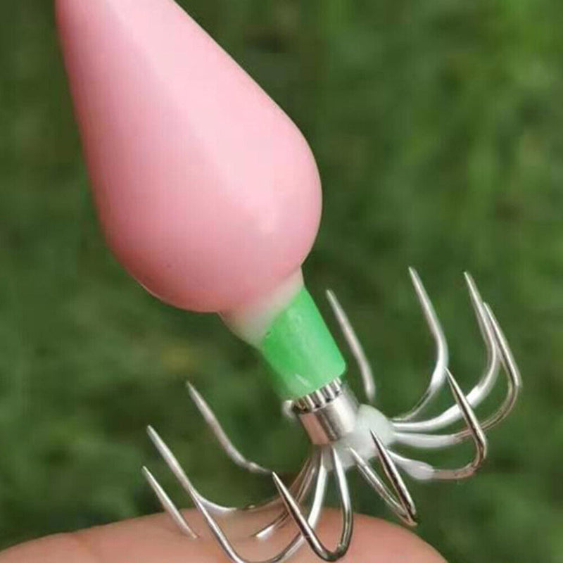 10pcs Squid Jigs Hooks Cuttlefish Octopus Bait Fishhook (Pink Luminous 45g)