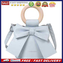 Bow Tie Bucket Crossbody Bag Women Leather Round Wooden Handle Shoulder Handbag