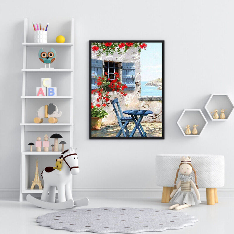 Frameless Oil Paint By Numbers Seaside Garden DIY Canvas Picture Craft Kit