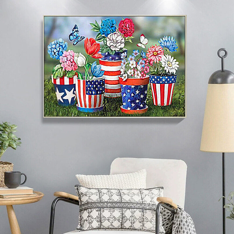 Diamond Painting 5D DIY Flag Flowerpot Full Round Drill Rhinestone Mosaic Crafts