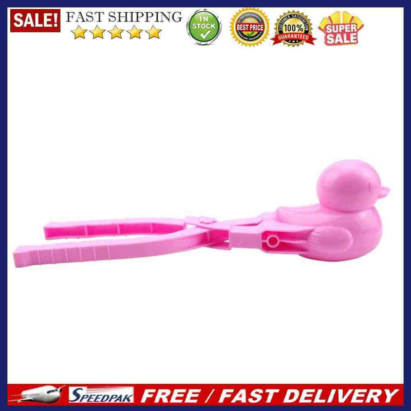 Snowball Maker Tool Duck Shape Snow Ball Tongs Clip with Handle (Pink)
