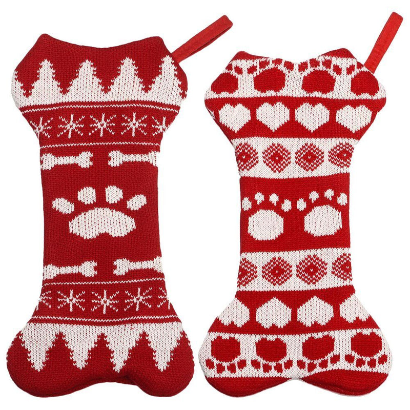 Decoration Party Pet Dog Christmas Stockings Bone Shape Stockings Knit Hanging
