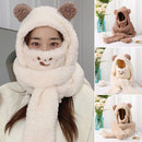 Winter Warm Windproof Beanies Caps Bear Ear Hat Hat Scarf Set Earflap Earmuff