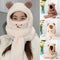 Winter Warm Windproof Beanies Caps Bear Ear Hat Hat Scarf Set Earflap Earmuff