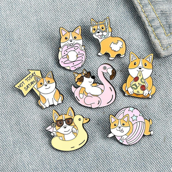 Dripping Oil Cartoon Badge Dog Enamel Pins Brooch Corgi's Happy Life