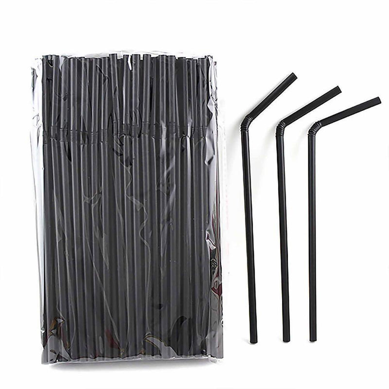 3XDrinking Straws Stripe Colourful Plastic Drinking Straws (100 Pack Black)