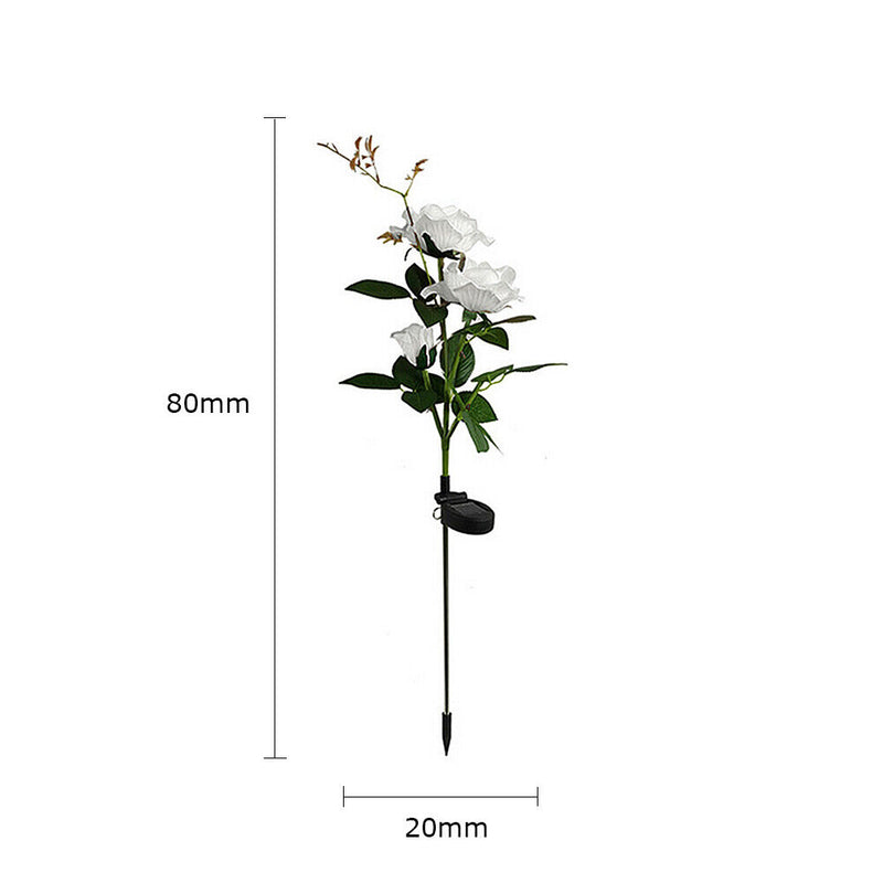 IP65 Waterproof Solar Powered 3 LED Rose Light Garden Ground Lamp (White) Newly