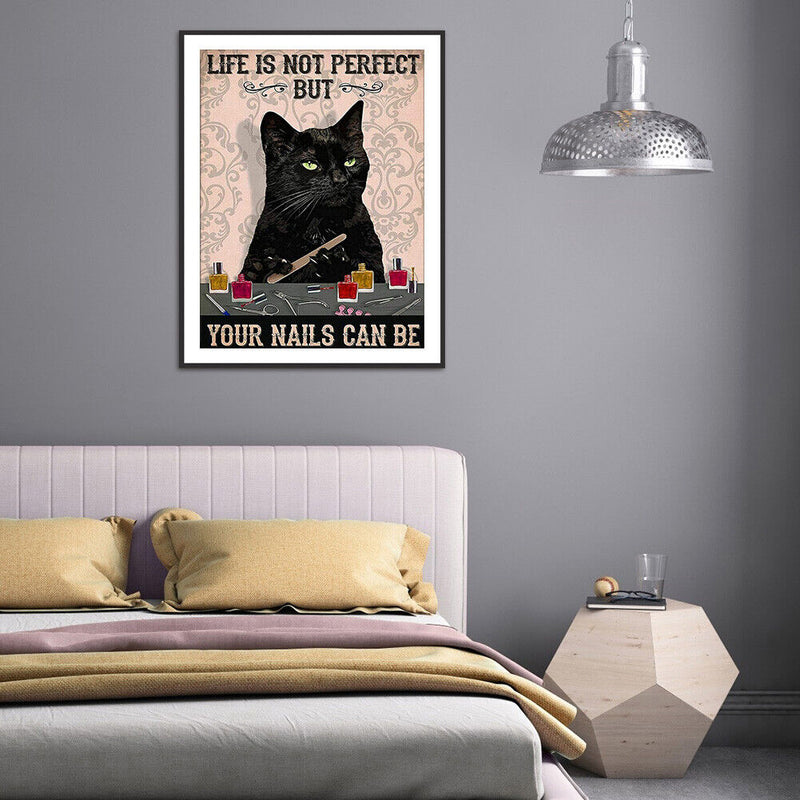 #A 5D DIY Diamond Painting Kits Full Round Drill Black Cat Poster Mosaic Picture