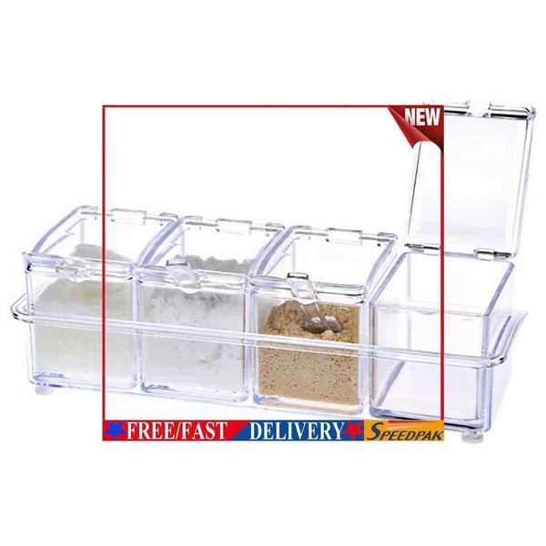 Transparent Seasoning Box with Spoon Independent Box Cover Design for Kitch #F
