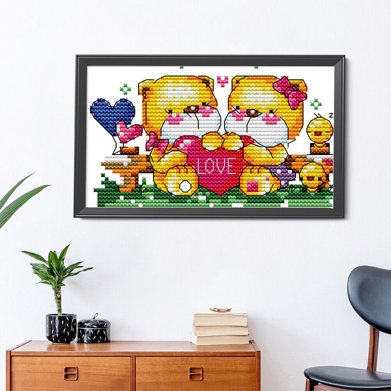 14CT DIY Baby Bear Stamped Partial Cross Stitch Kit Art Embroidery Handicraft