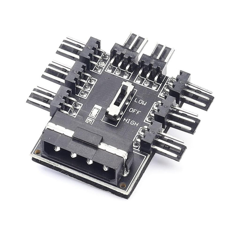 PC Speed Controller Adapter 3-level 12V Power Supply Cooler for 8-way Fans