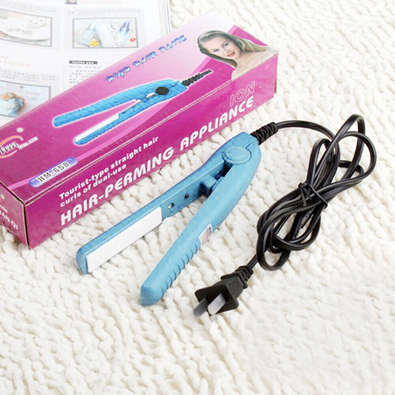 Mini Hair Straightener Flat Iron Curler  Ceramic Tourmaline Plates(Blue)