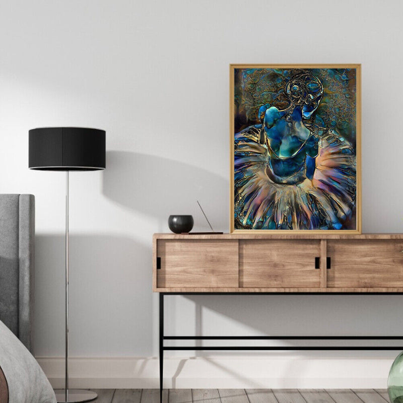 Hand Painted Blue Girl Acrylic Drawing Coloring Picture DIY Oil Paint by Numb