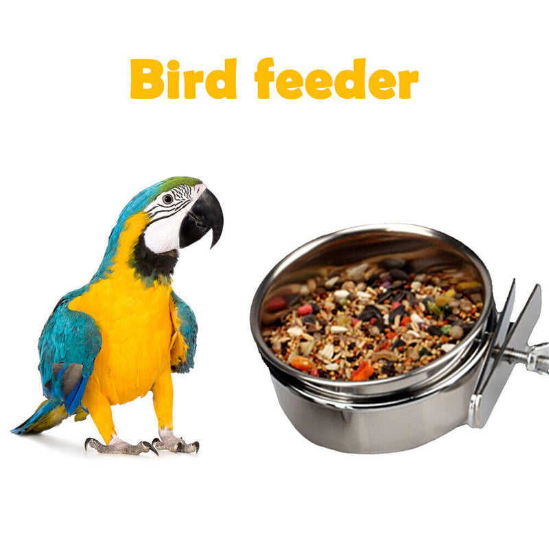 Stainless Steel Hanging Cage Birds Dish Parrot Food Drinking Anti Turnover Bo