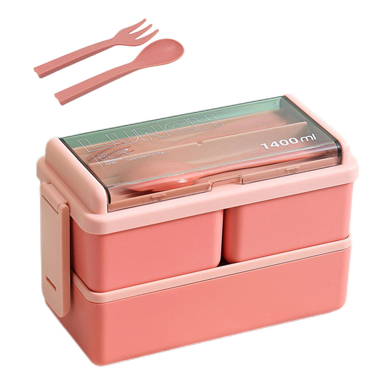 1400ML Bento Box Plastic Double Layer Microwave Bento Boxes Portable for Outdoor