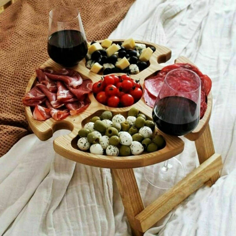 Wooden Outdoor Folding Picnic-Table With Glass Holder Glass Wine 2 1 R9I3 M5D1