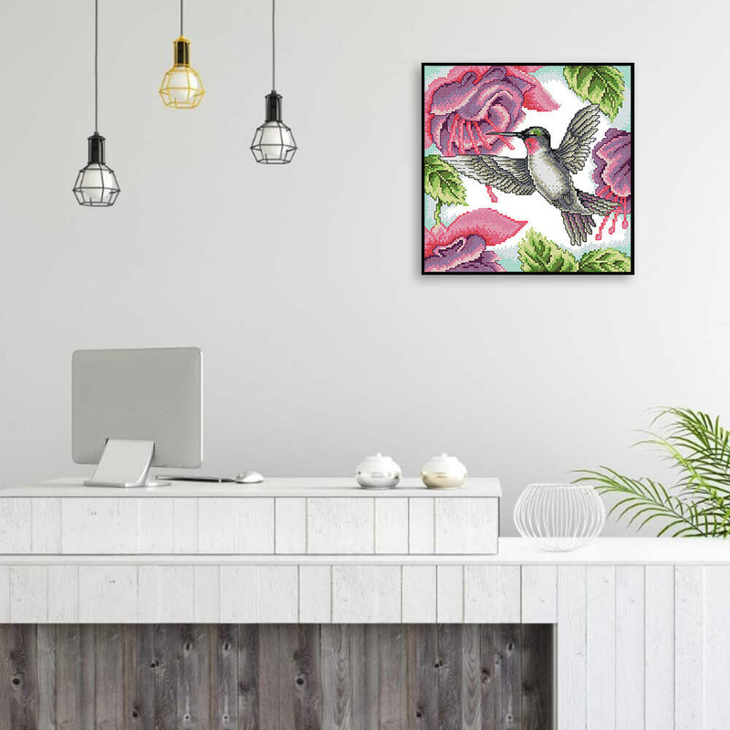 Partial Cross Stitch Art Paint 14CT Stamped Hummingbird Embroidery Wall Ornament