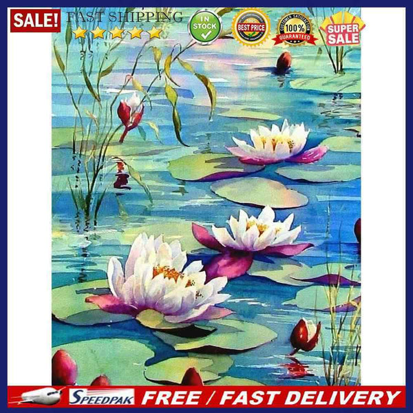 DIY Hand Painted Paint By Numbers Oil Canvas Pictures Lotus in Pond Kit Orn