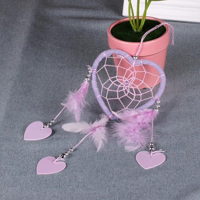 DIY Feathers Peach Heart Dreamcatcher Handmade Dream Catcher Net(Purple) Newly