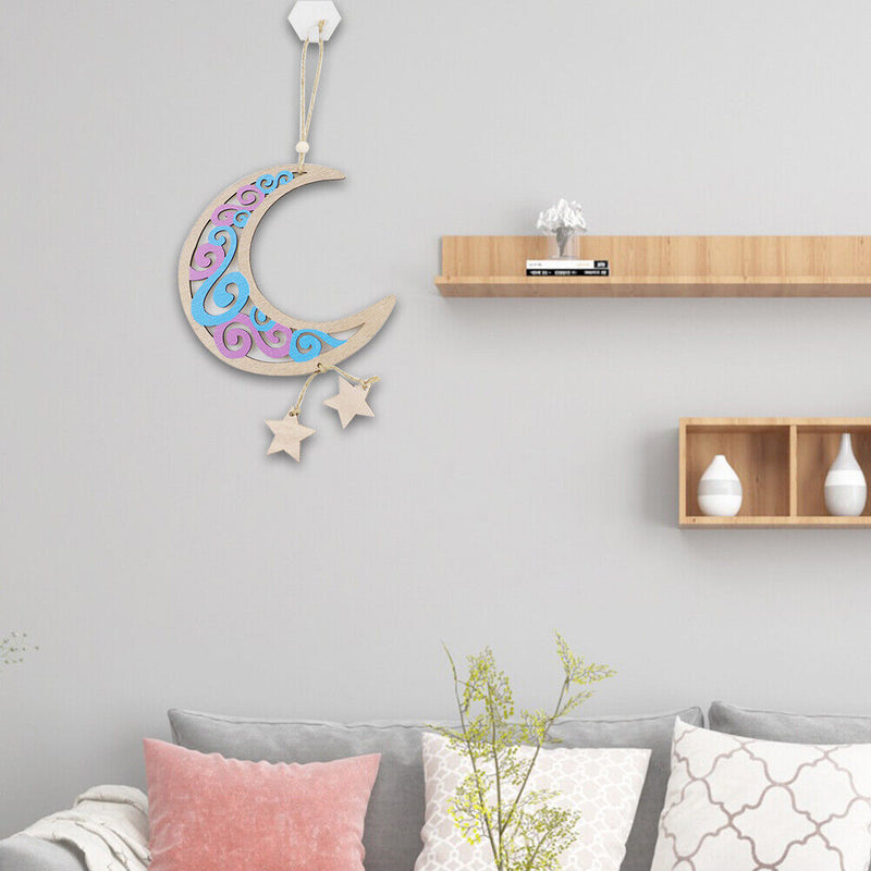 Wooden Eid Mubarak Hanging Pendant Moon Ornament Ramadan Decor (JM00463)