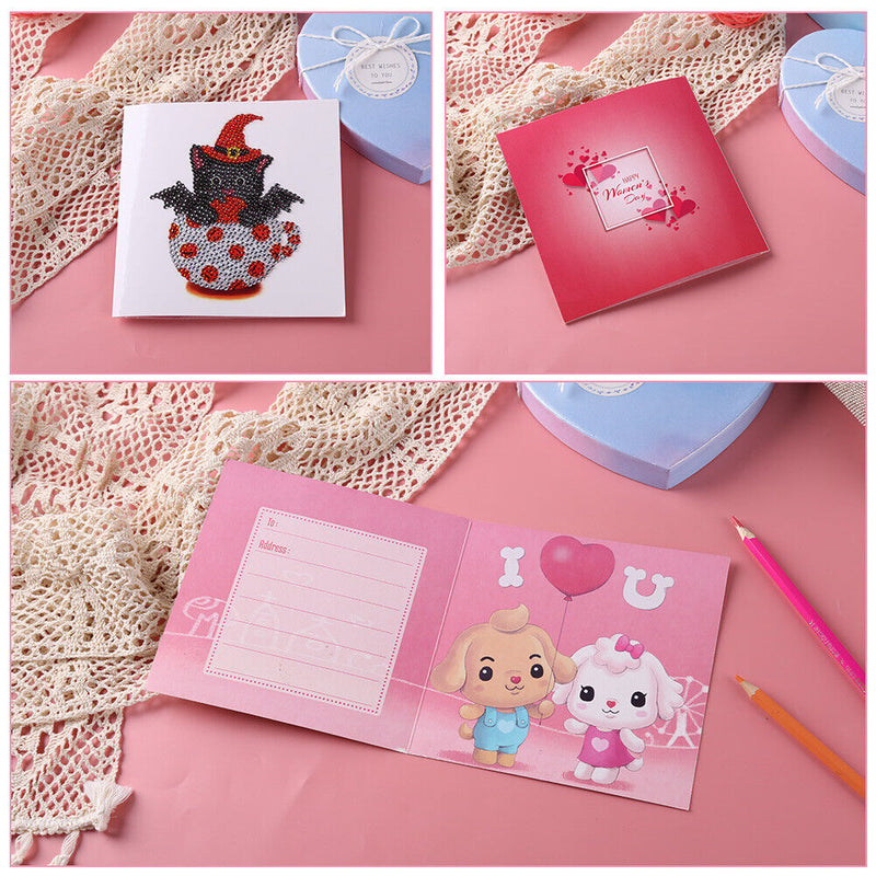 DIY Special Shaped Bright Diamond Painting Valentines Cartoon Kit Cat Postcards