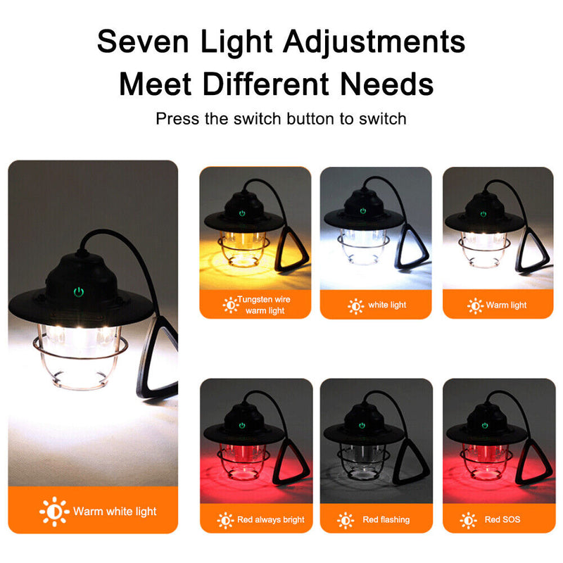Portable Retro LED Lanterns Lamp Hanging Emergency Outdoor Camping Flashlight
