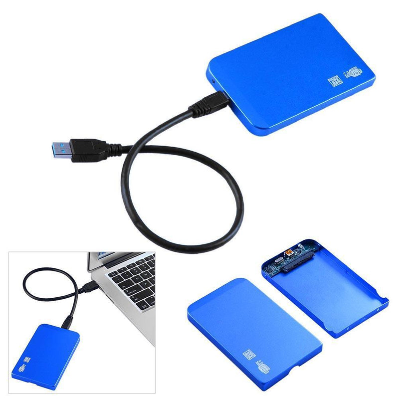 Ultra Thin 2.5in USB3.0 SATA SSD HDD Hard Drive Case Aluminum Box (Blue)