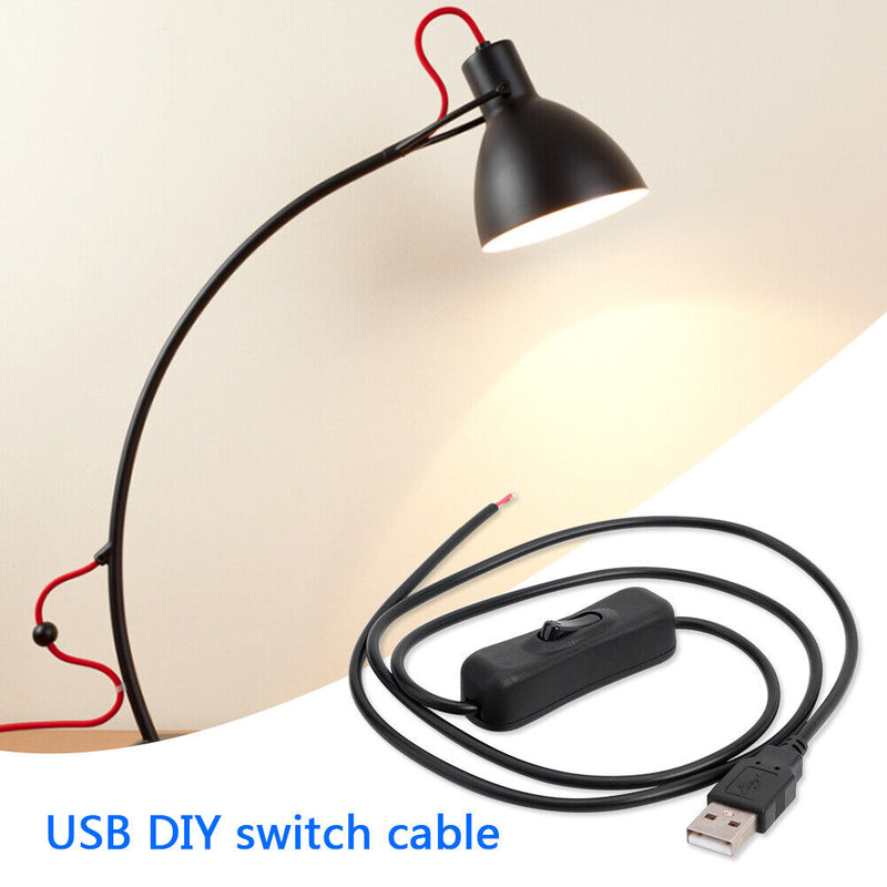 USB Power Cable 2 Pin USB 2.0 Male Cord Extension DIY with Switch (Black)
