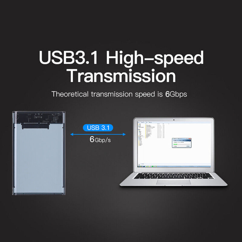 USB3.1 HDD Enclosure 2.5inch SATA SSD Hard Drive Case Support 8TB transparent