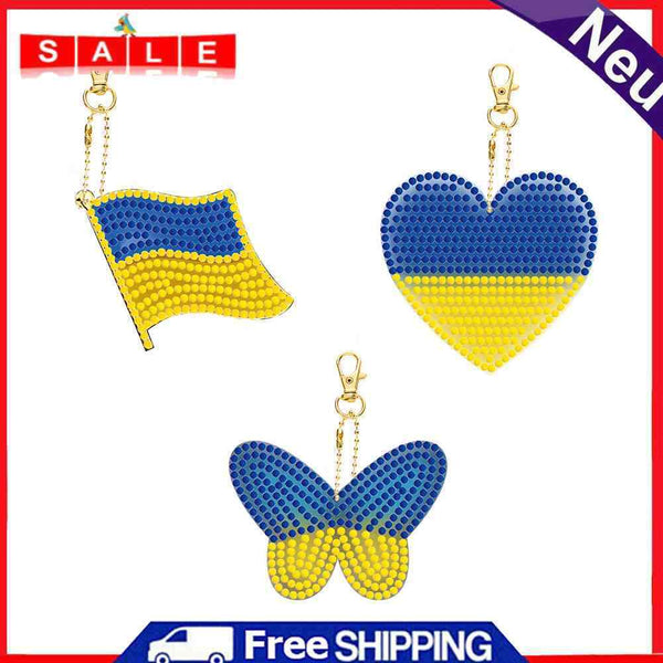 3pcs DIY Diamond Painting Keyrings Ukrainian Flag Key Chain for Bag Backpack Car