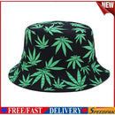 Cotton Fisherman Hats Women Men Leaf Double-sided Basin Caps (Green+Black)