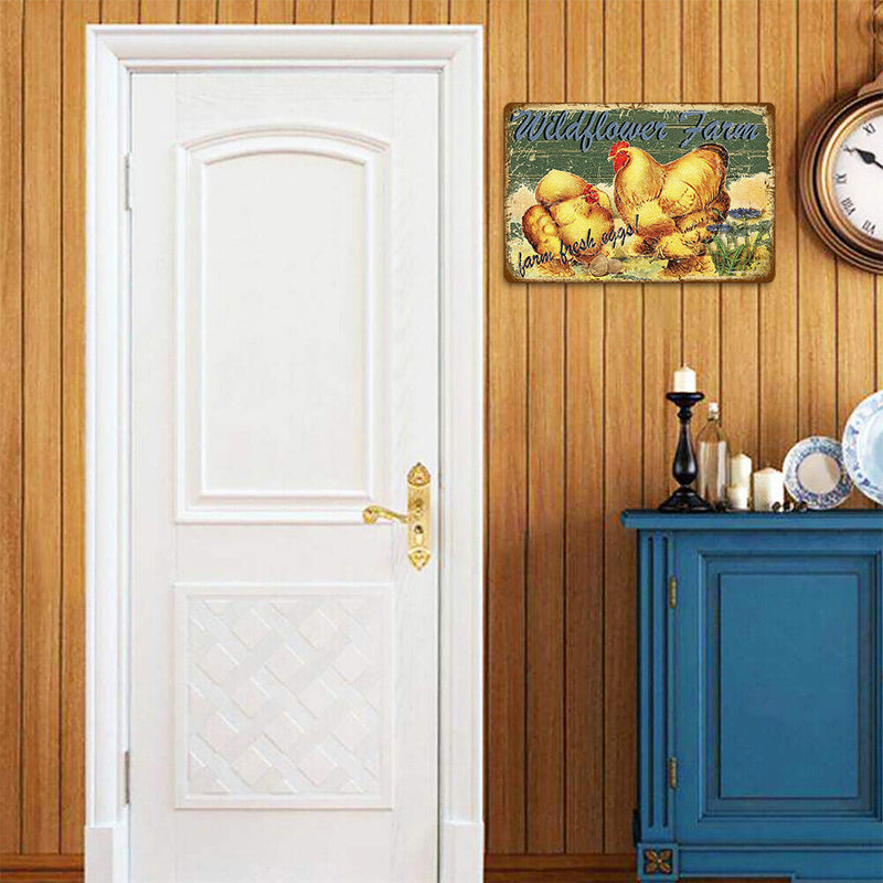 Farm Chicken Metal Retro Tin Sign Poster Wall Plate for Living Room Bar Club