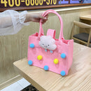 Casual Felt Tote Portable Bag Kids Cartoon Top-handle Bag Pocketbook Organizer