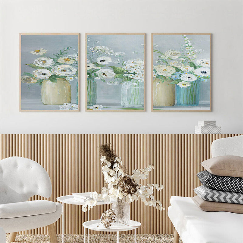 3 Panels Vase Oil Paint By Numbers Kits Canvas Picture Wall Art DIY Craft