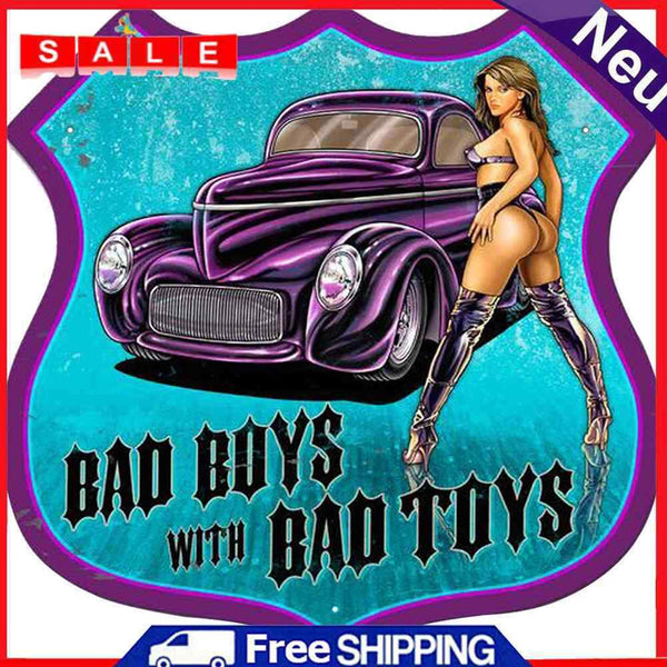 Bad Boys Shield Shape Metal Plate Tin Sign Plate Poster for Bar Club Accessory