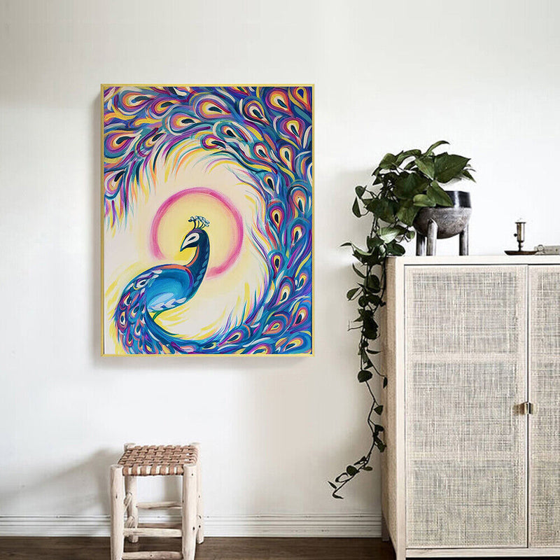 Oil Paint By Numbers Peafowl Frameless Picture Craft Kit for Home Living Room