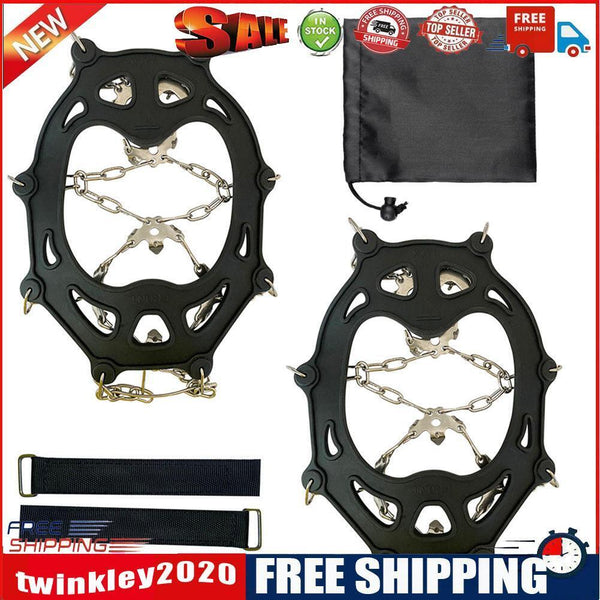 19 Studs Ice Gripper Spikes Stainless Steel Climbing Crampons (Black XL)
