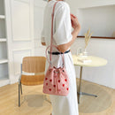 #A Shoulder Bag Leather Crossbody Bags Love Heart Embroidered Handbag Bucket Tra