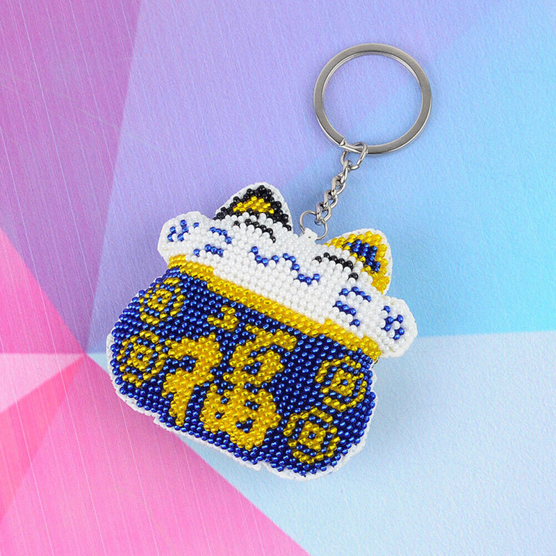Cross Stitch Key Chain Fortune Cat Embroidery Bead Bag Pendant Handwork (B)