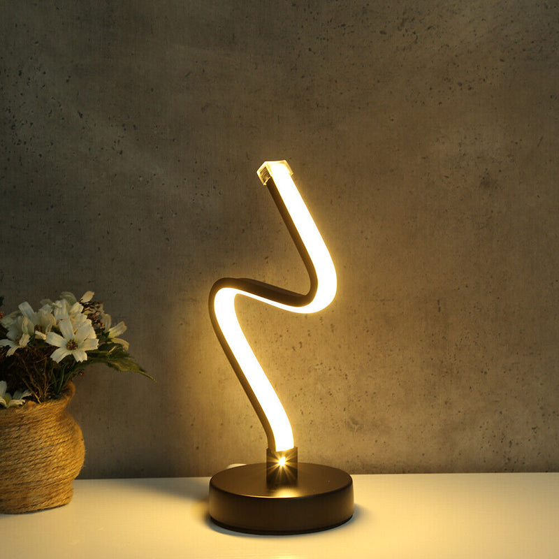 LED Spiral Shape Light Acrylic Table Lamp Bedroom Modern Decor (Warm UK) Newly