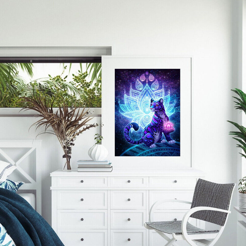 Purple Leopard Oil Paint By Numbers Canvas Drawing DIY Hand Painted Wall Cr