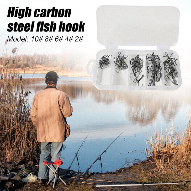 50pcs High Carbon Steel Barbed 3-Claw Fishing Hooks Set Lure Triple Fishhoo