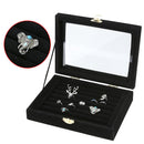 Small Jewelry Box Glass Cover Ring Storage Box Earring Display Case (Black)