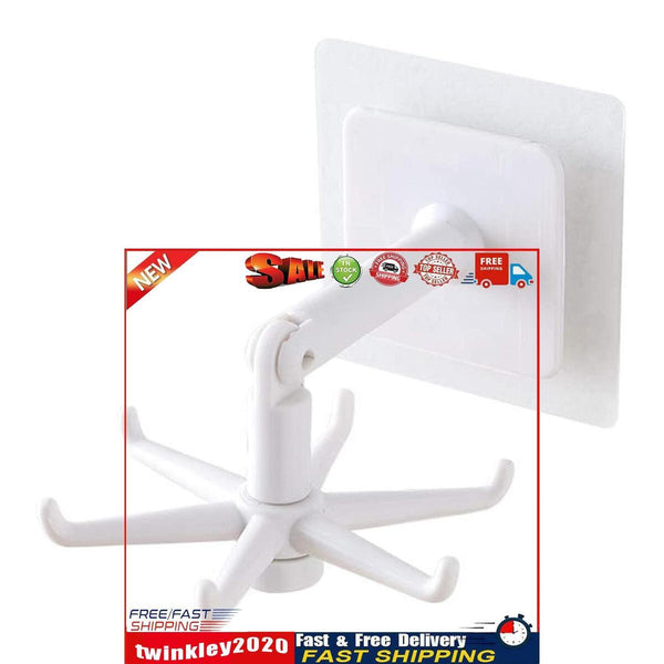 360 Degree Rotating & 180 Degree Tilt Kitchen Hook Rack 6-Claw (White) Newly