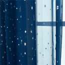 Star Print Tulle Curtains Window Drapes Sheer Purdah for Home(Dark Blue)
